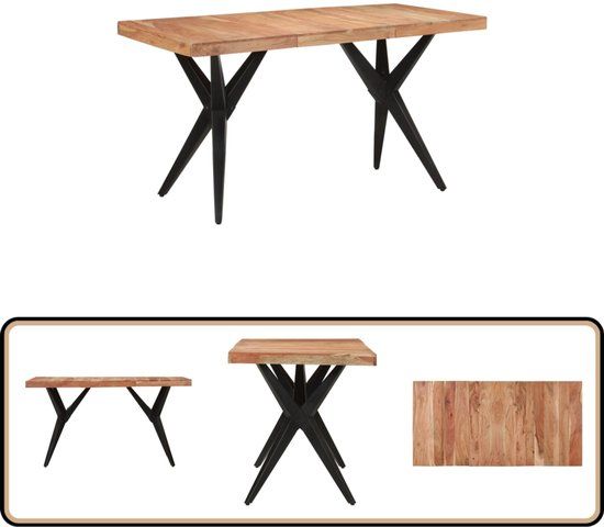 vidaXL Eettafel 140x70x76 cm massief acaciahout zwart