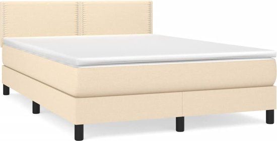 vidaXL Boxspring met matras stof crèmekleurig 140x190 cm