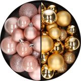 Decoris Kaemingk B.V. Kerstballen 60x stuks - mix goud/lichtroze - 4-5-6 cm - kunststof - kerstversiering