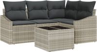 vidaXL Tuinbank Set 5-delig Lichtgrijs Polyrattan Inclusief Kussens Opbergruimte