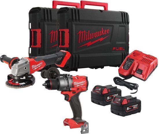 Milwaukee M18 FPP2E3-502X Powerpack M18 FPD3 + M18 FSAG125X 18V 5.0Ah in HD Box - 4933492516