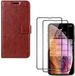 ZT Accessoires Bookcase for iPhone XS Max - Brown - Wallet Case + 2x Full Cover Tempered Glass Screen Protector