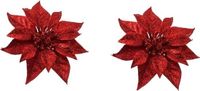 Cosy & Trendy Kerstboomversiering - 2x - bloem - op clip - rood - kerstster - 18 cm