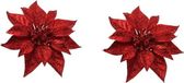 Cosy & Trendy Kerstboomversiering - 2x - bloem - op clip - rood - kerstster - 18 cm