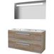 Basic-Line Economic 46 Ensemble de meubles de salle de bain - 120 x 46 cm - Avec poignées - 2 tiroirs - Lavabo en céramique - 2 trous de robinet - Miroir avec éclairage LED