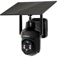 Xega Draadloze Buitenbeveiligingscamera WiFi 2,4GHz Solar, 3MP HD PTZ Kleuren Nachtzicht, PIR Beweging Detectie