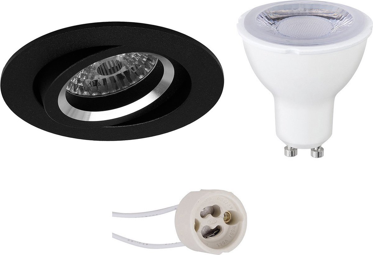 Qualu LED Spot Set - Proma Aerony Pro - GU10 Fitting - Dimbaar - Inbouw Rond - Mat Zwart - 6W - Warm Wit 3000K - Kantelbaar - Ø82mm