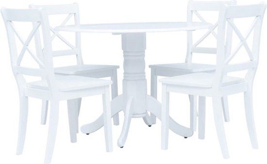 vidaXL 5-delige Eethoek massief rubberwood wit