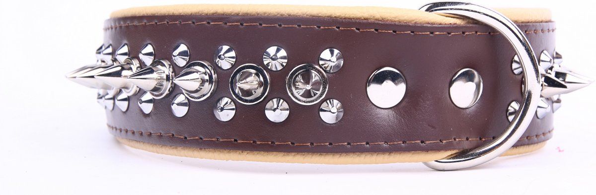 Dog's Companion Leren Halsband - met spikes - 45-53 cm x 40 mm - Bruin/Naturel