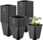 GARRONDA Set van 50 afgeronde vierkante kunststof kweekpotten met drainagegaten voor tuin (Zwart, 11 x 11 x 12,5 cm (1L))