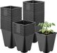 GARRONDA Set van 50 afgeronde vierkante kunststof kweekpotten met drainagegaten voor tuin (Zwart, 11 x 11 x 12,5 cm (1L))