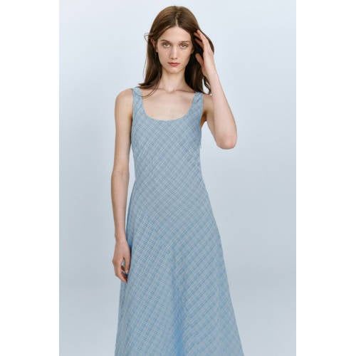 Mango Geruite Midi Zomerjurk - Lichtblauw