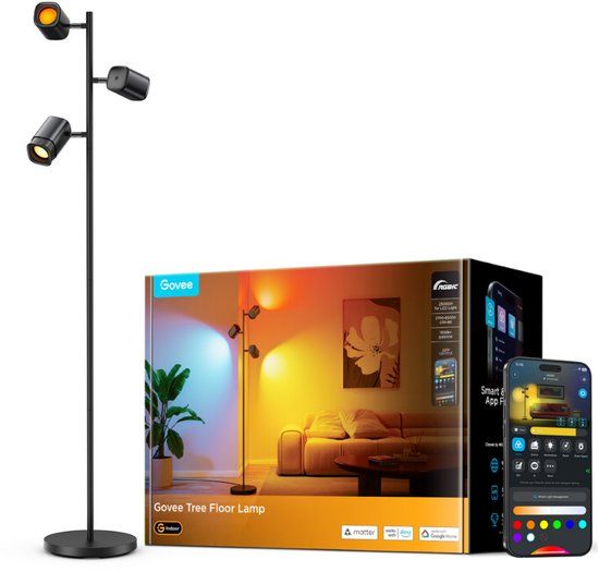 Govee slimme vloerlamp 160 cm Matter RGBWW - 3 lichtkoppen - Zwart