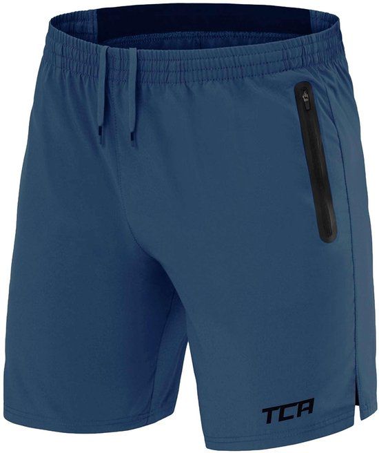 TCA Elite trainingsbroek heren - Korte sportbroek heren - Joggingbroek kort voor gym of fitness - Hardloopbroek heren - Sport shorts met ritszakken - Lichtblauw, L