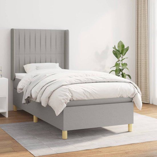 vidaXL Boxspring met matras stof lichtgrijs 80x200 cm