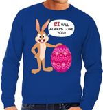 Bellatio Decorations Shoppartners Bv Blauwe Paas sweater Ei will always love you - Pasen trui voor heren - Pasen kleding S