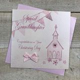 witte WHITE COTTON CARDS PD63 Wenskaart voor de doop "Special Granddaughter Congratulations On Your Christening Day", roze