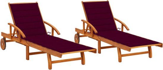 vidaXL Ligstoelen 2 st met kussens massief acaciahout