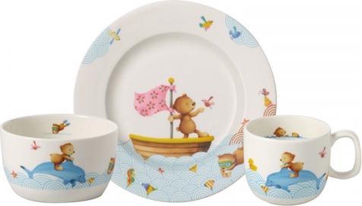 Villeroy & Boch Happy as a bear Kinderservies premium porselein 3-delig wit, blauw