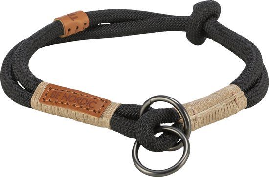 Trixie Halsband Hond Trixie - Half-Slip Zwart/Zand - Rond Gewoven Touw 45x0.8 cm