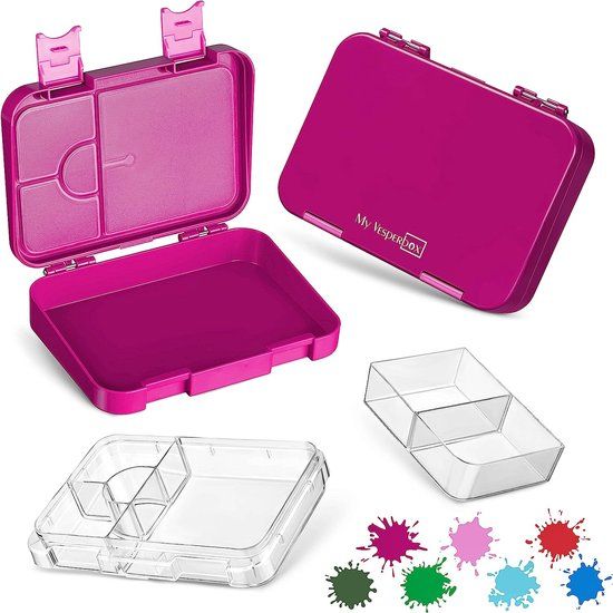 Len Bento Box Lunchbox voor Kinderen - 4 + 2 Vakken - Paars