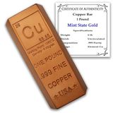 Koperen Mint State Gold Koperen staafkogels 453 g presse-papier - 999 puur, design met certificaat van echtheid door Mint State Gold