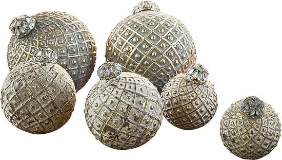 LOBERON Kerstversiering set van 6 Lucero antiek grijs/antiek goud
