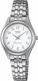 Casio Herenhorloge – TP-1129A-7BEF – kwartsanaloog – witte wijzerplaat – armband van zilverkleurig staal