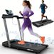 Tapis de course 3-en-1 - Tapis de course électrique pliable - Moteur silencieux de 2,5 CV - Haut-parleur Bluetooth - 12 km/h et 12 programmes - Écran LED - Surface de course compacte de 80–120 x 30–50 cm - Convient pour la maison et le bureau