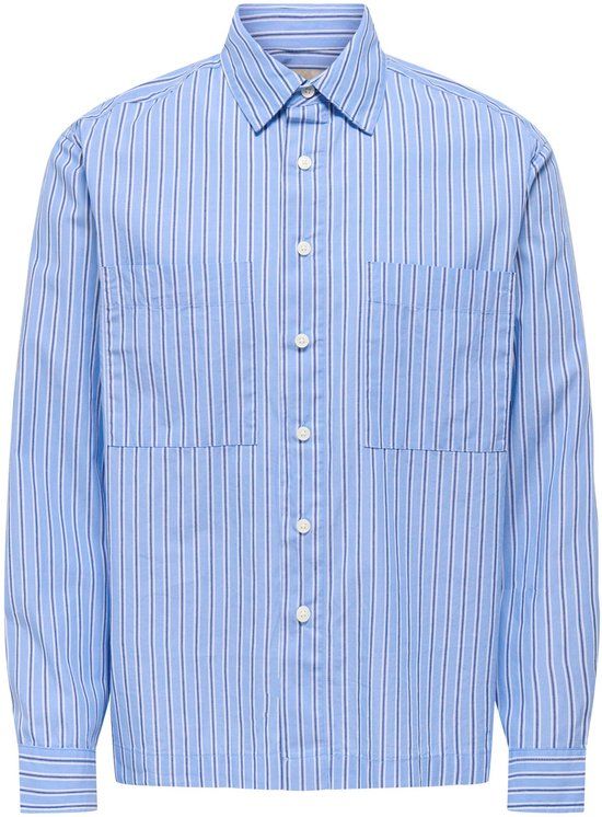 ONLY & SONS Brunnera Blue Gestreept Katoen Loose Fit Overhemd Lange Mouw Klassieke Kraag M