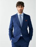 Next Heren Getextureerd Colbert Nauwsluitende Pasvorm Lange Mouw Zakelijk Effen Bright Blue 50