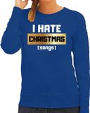 Bellatio Decorations Shoppartners Bv Foute Kersttrui / sweater - I hate Christmas songs - Haat aan kerstmuziek / kerstliedjes - blauw voor dames - kerstkleding / kerst outfit XL