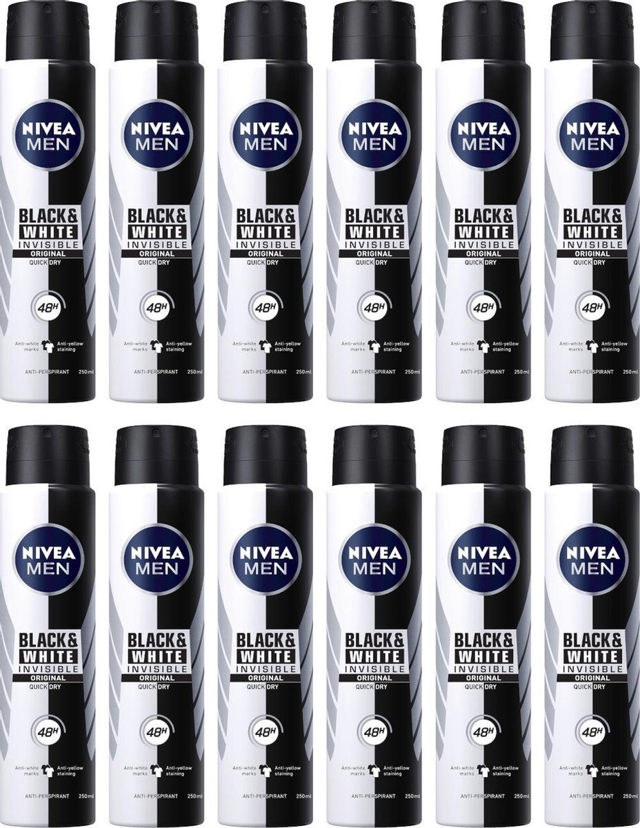 Nivea Deo Spray MEN Black & White - 48H Anti-perspirant - JUMBOPAK - 12 x 150 ml
