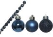 Decoris 14x stuks kunststof kerstballen donkerblauw 3 cm glans/mat/glitter - Kerstversiering donkerblauw