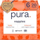 Pura Eco babyluiers - maat 6 (13 kg+/13,2 kg+), 1 pak (20 luiers), ultrazachte luiers voor de gevoelige huid, biologisch katoen, tot 12 uur lekbescherming, EU EcoLabel geaccrediteerd