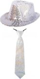 Faram Set de déguisement chapeau et cravate argent paillettes Adultes