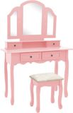 vidaXL Kaptafelset met kruk 100x40x146 cm paulowniahout roze