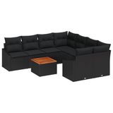 vidaXL Tuinbank Set 9-delig Zwart Poly Rattan