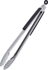 Relaxdays Barbecuetang - 38 cm - RVS - Zwart/Zilver - Met Houten Handgreep