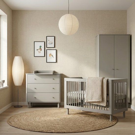 Born Lucky Helsinki Meegroei Babykamer 3 Delig Compleet – Baby bed 70x145 cm – Commode – Kast – Clay