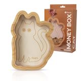 Fisura – Houten spaarpot kind in de vorm van een kat. Transparante originele spaarpot voor munten en biljetten. Hout en acryl. Origineel kinder cadeau. 15 x 21 cm