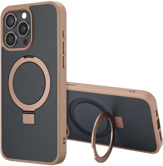 Accezz Hoesje - Geschikt voor Apple iPhone 15 Pro Max - Ring Stand Backcover geschikt voor MagSafe - Bruin