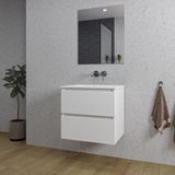 Saniclass Chaci Badkamermeubelset - 60x46x55cm - keramische wastafel wit - 1 wasbak - zonder kraangat - 2 lades - rechthoekige spiegel - mat wit
