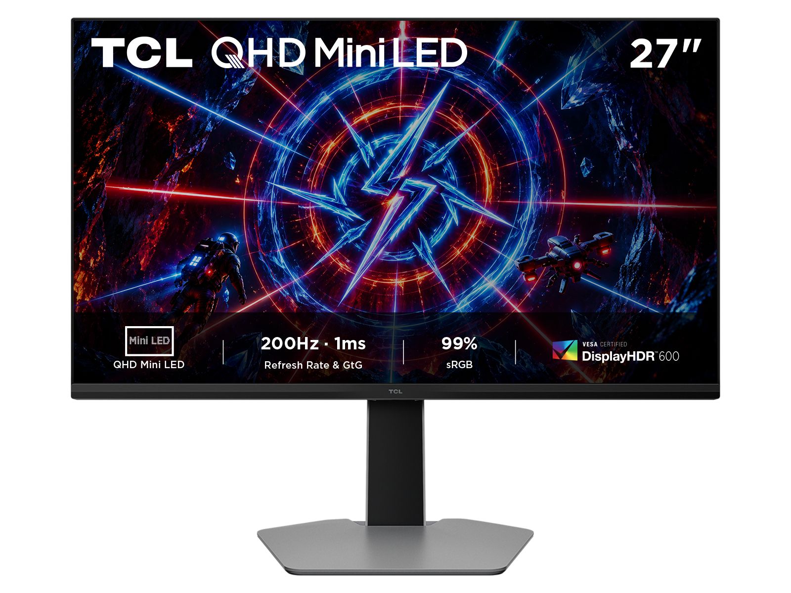 TCL P2 27P2A Computer Monitor 27" 2K QHD IPS 200Hz 1ms HDR DisplayPort HDMI Grijs