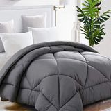 TEKAMON Twin dekbed dekbedovertrek met hoeklussen voor dekbedovertrek 1200-serie, sneeuw ganzendons alternatief, hotelcollectie dekbed omkeerbaar, hypoallergene keuze, donkergrijs, 64 bij 88 inch