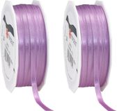 Merkloos 2x Luxe Hobby/decoratie lila satijnen sierlinten 0,6 cm/6 mm x 50 meter