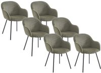 Vente-unique Set van 6 stoelen met armleuningen van ribfluweel en zwart metaal - Kaki - MARENZIA