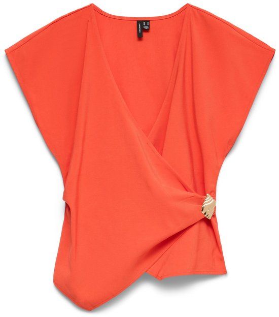 Vero Moda VMJULIETA Top V-hals Mouwloos Viscose Spicy Orange Regular Fit Vrouwen