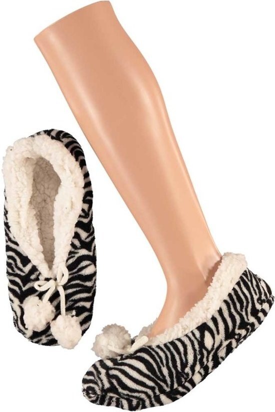 Apollo Dames ballerina pantoffels/sloffen zebra zwart/wit maat 40-42