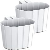 Prosperplast Set van 4x stuks kunststof balkon plantenpotten/bloempotten met haak wit 19 cm